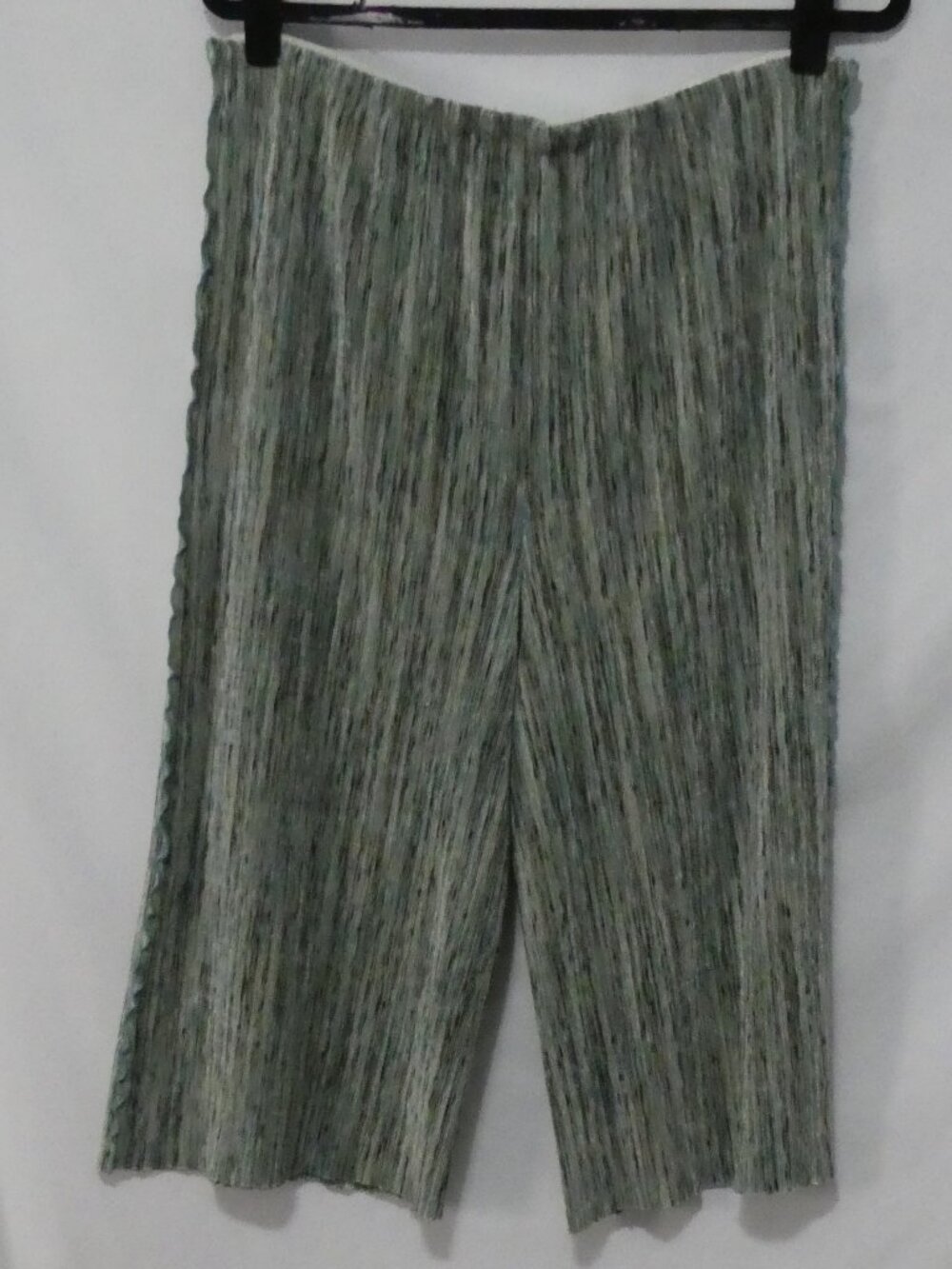 LINDA LUNDSTROM Grey Green Brown Textured Plissé Wide Leg Pants - 15.5" Waist